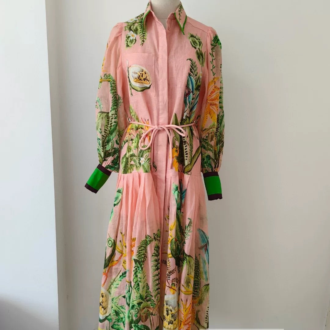 ALEMAIS Papaya Shirt Dress Pink Linen