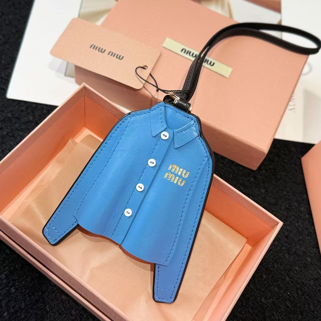 Miu Miu Keychain Trick Blue Black Leather