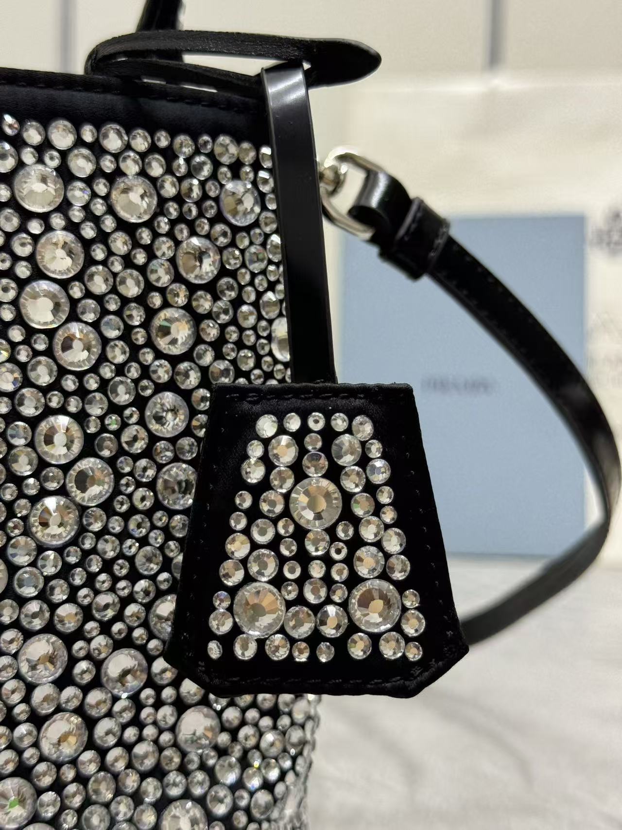 Prada Panier  Bag Black White Crystal-embellished Leather