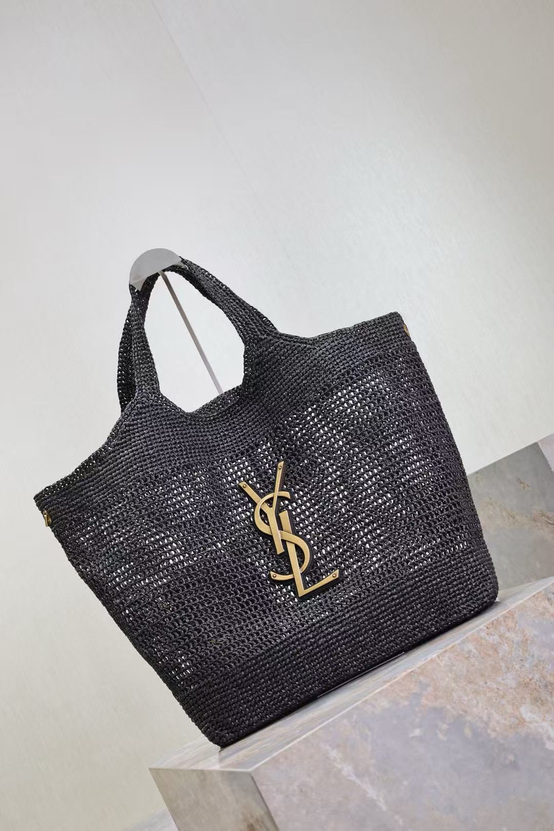 YSL Tote Bag Black Raffia