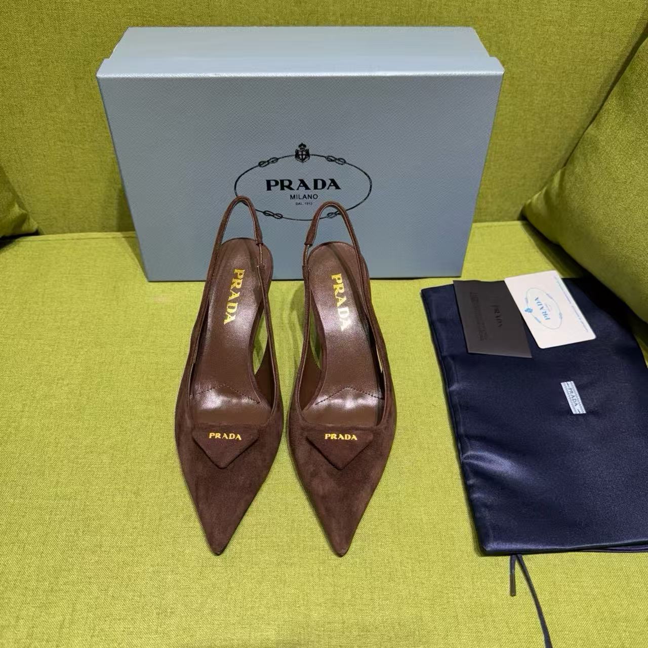 Prada 2025 Slingback Brown Suede Sheepskin