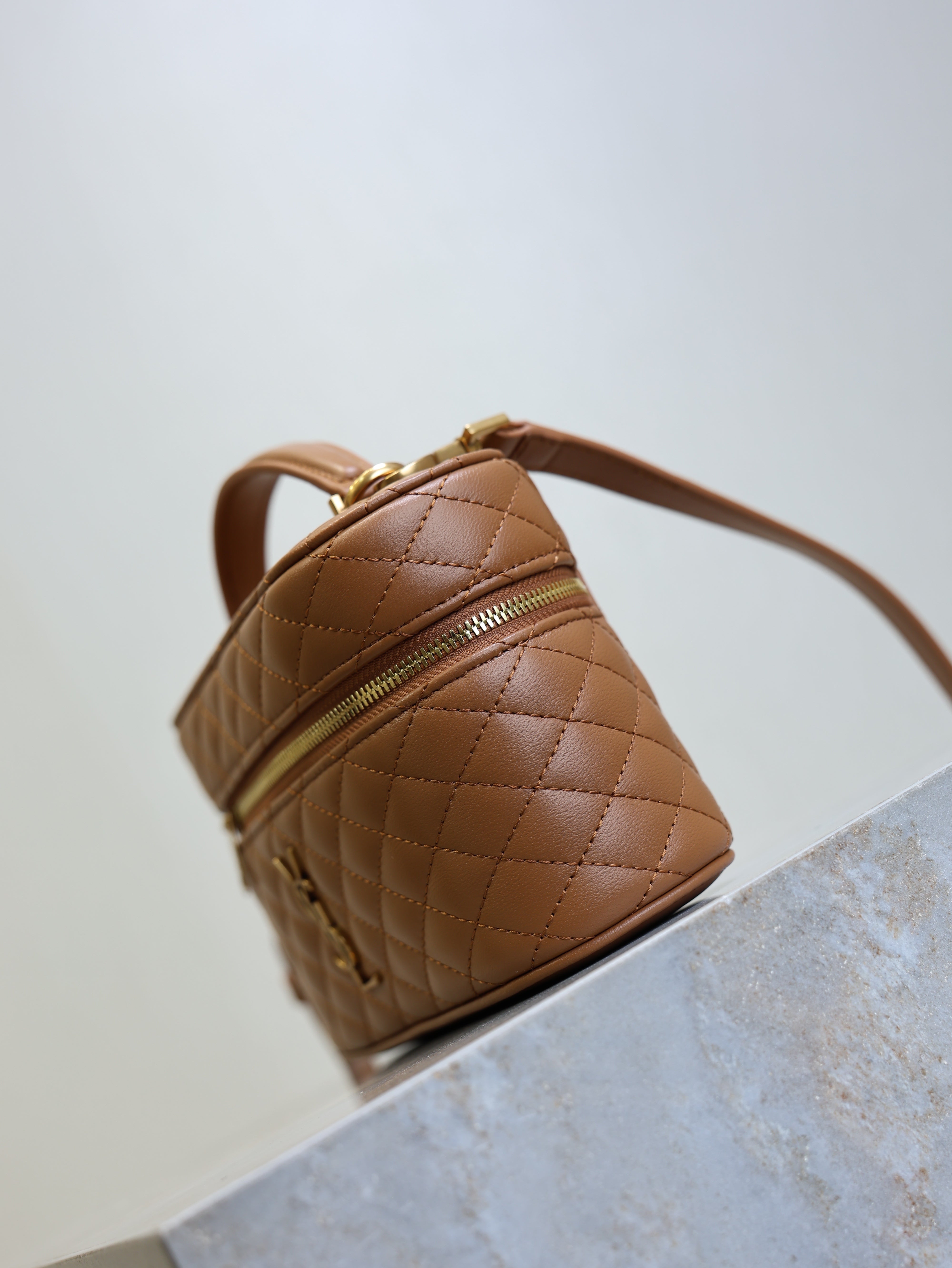 YSL Gaby Mini Vanity 18 Brown Lambskin Gold Hardware