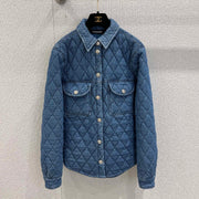 Chanel 2025 Quilted Jacket Blue Denim Fabric