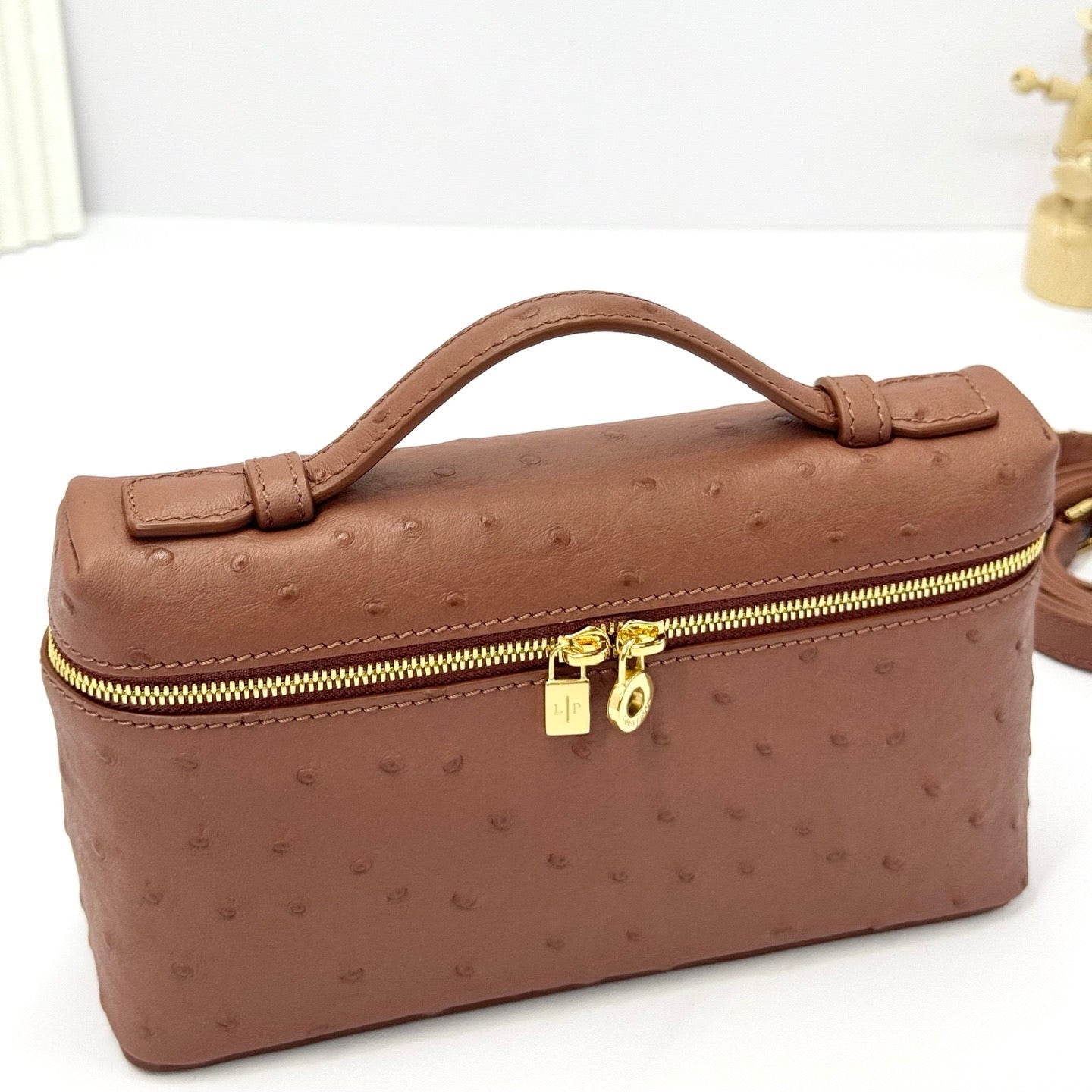 LP Extra Bag Ostrich Pattern Brown Gold Buckle Calfskin