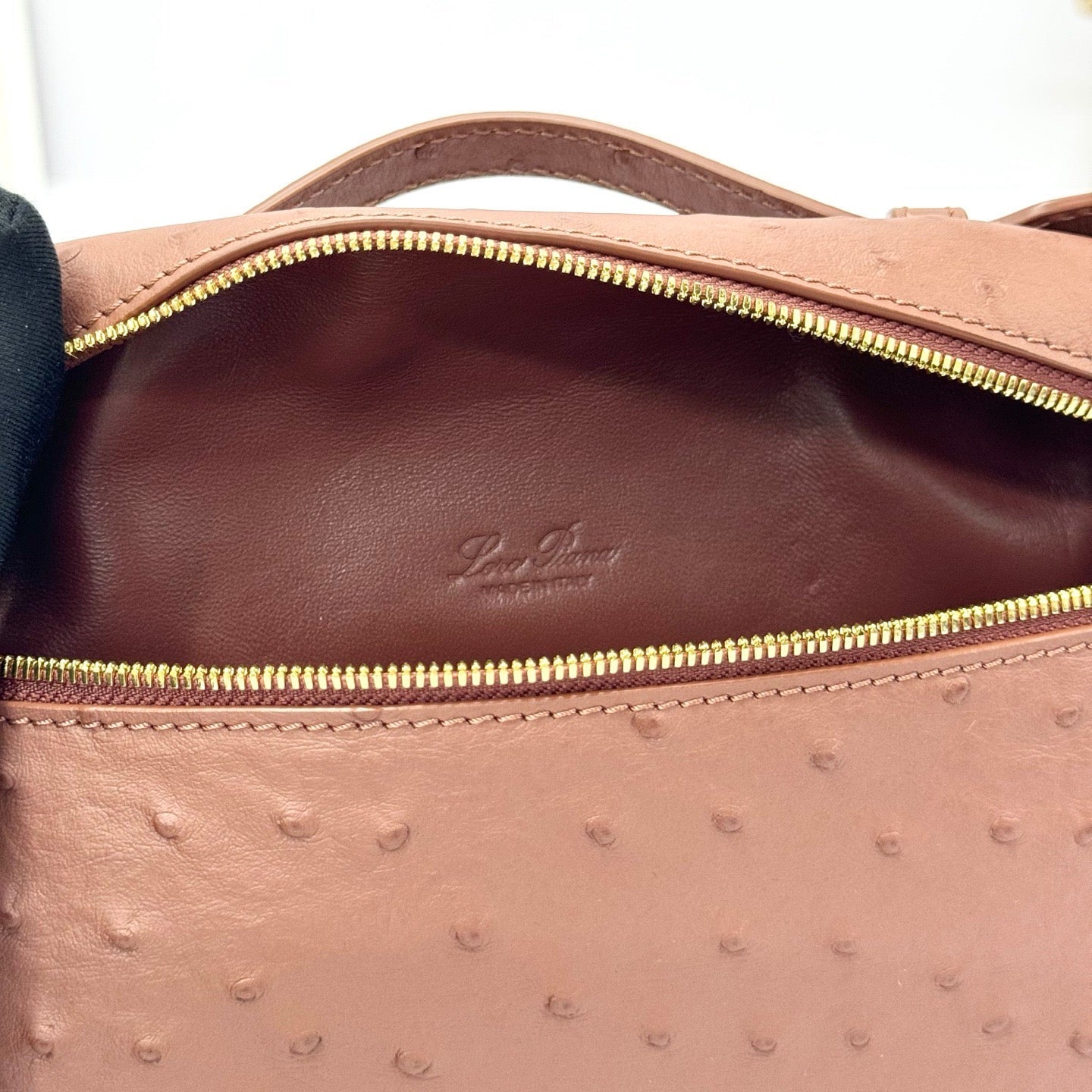 LP Extra Bag Ostrich Pattern Brown Gold Buckle Calfskin