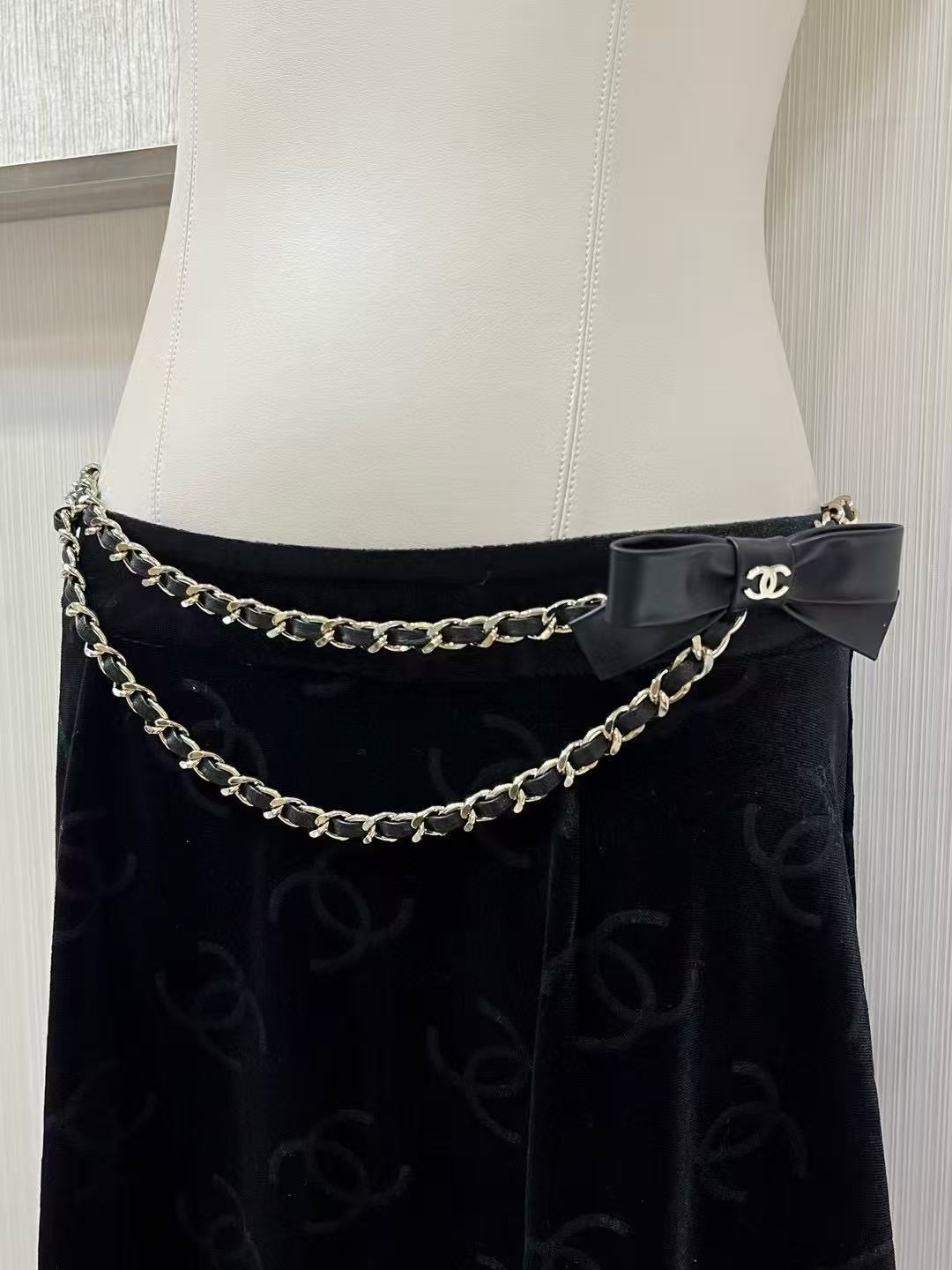 Chanel 2025 Chain Belt Black mix Gold Metal Calfskin