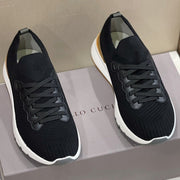Brunello Cucinelli 2025 Low-top Knitted Sneakers Black Leather Fabric