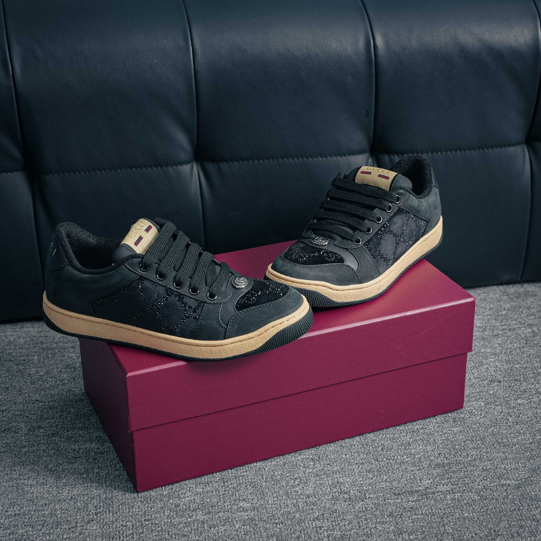 Gucci 2025 Crystal Screener Sneaker Black Velvet Leather
