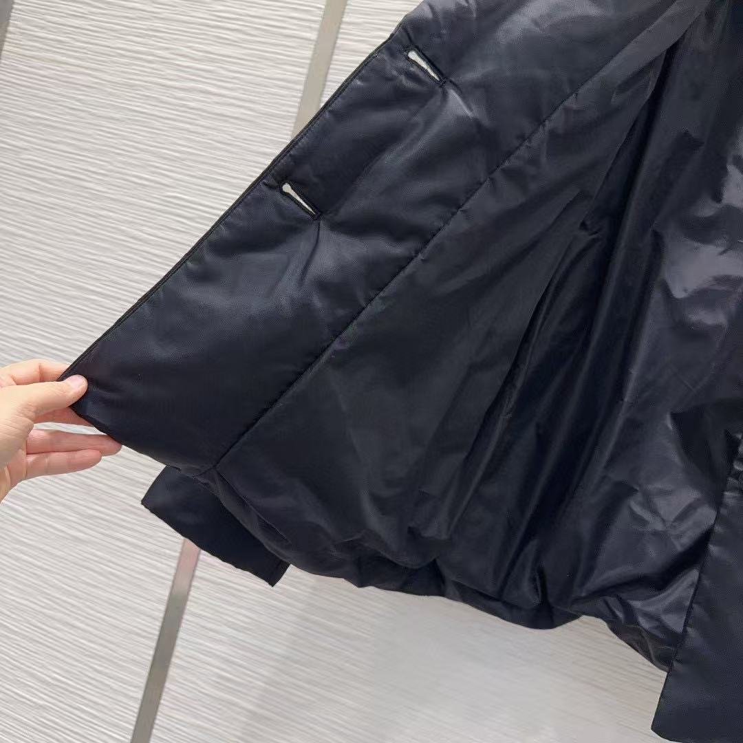 Prada 2025 Re-Nylon Down Jacket With Wide Lapels And A Belt