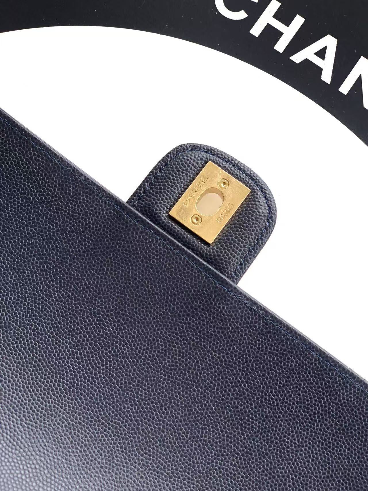 Chanel 2026 Bag 22cm Blue Grained Shiny Calfskin