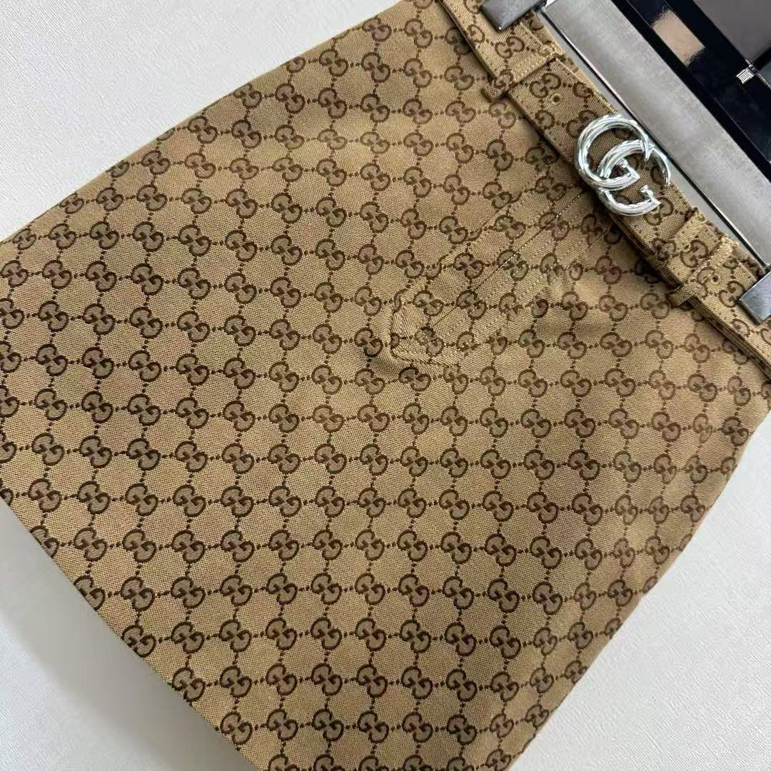 Gucci 2026 Mini Skirt Camel Dark Brown Cotton Polyester