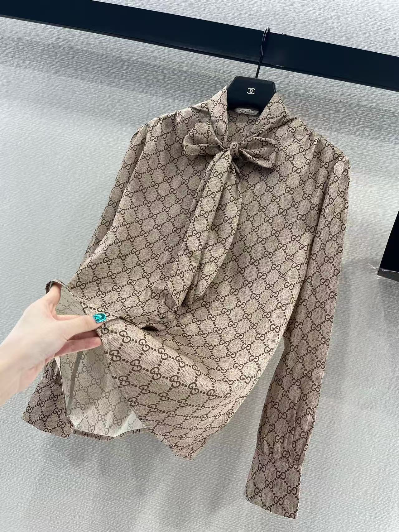 Gucci 2026 Printed Silk Twill Shirt Ebony Polyester