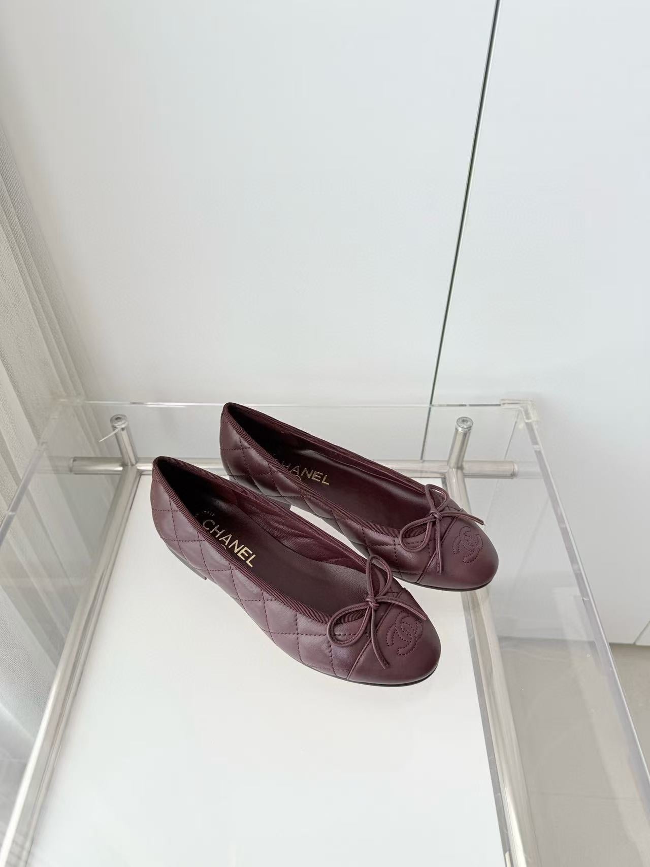 Chanel 2026 Ballet Flat Dark Burgundy Lambskin