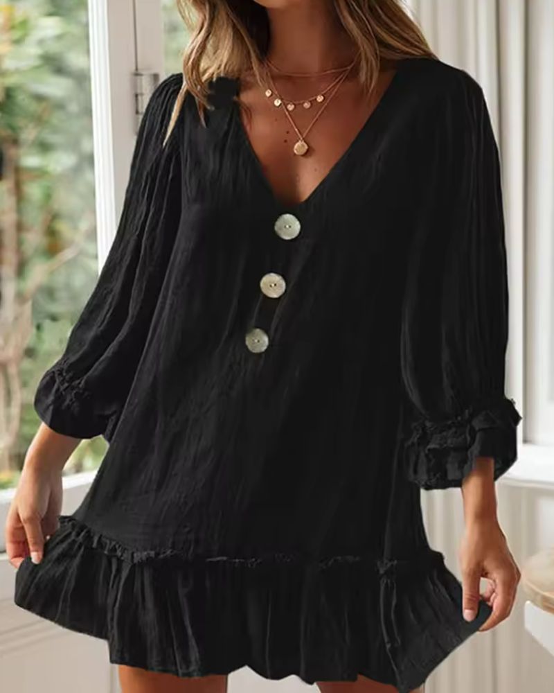 SIULA - Linen and cotton ruffle lace dress #NEO9001