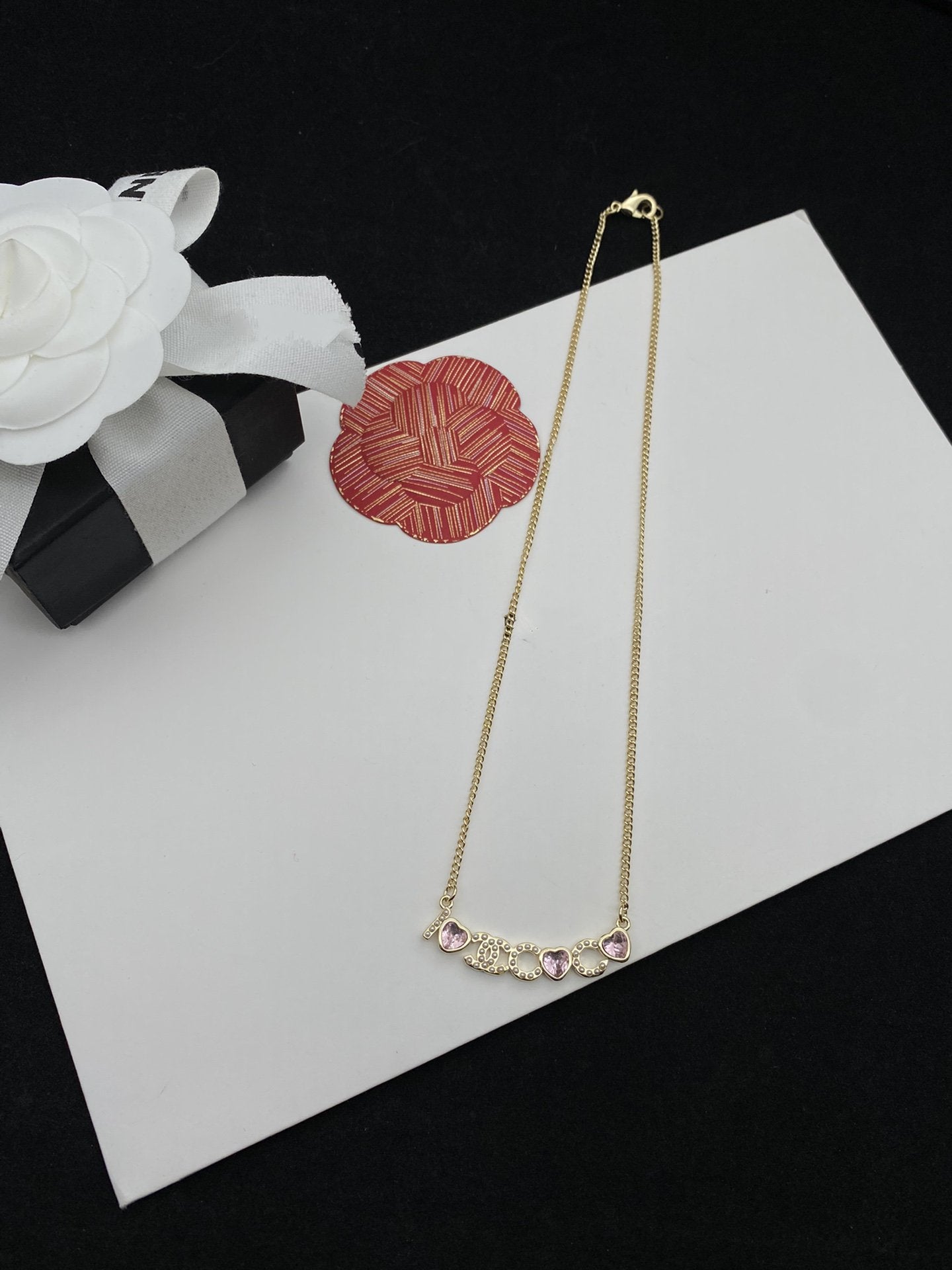 Chanel Pink Heart CC Logo Necklace