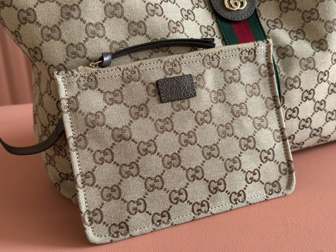 Gucci Giglio Large Tote Bag Beige and dark brown canvas