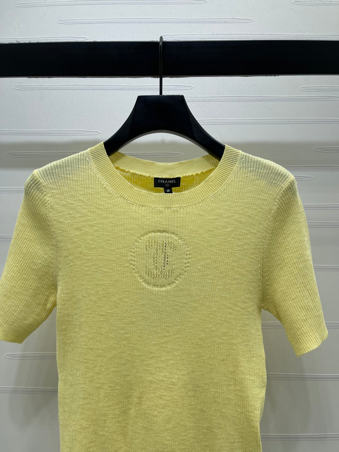 Chanel 2026 Crew Neck Double C Knit Short-Sleeve T-Shirt Cashmere 363394