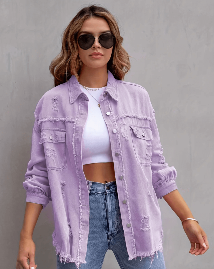 CYA - RIPPED OVERSIZED DENIM JACKET #VEV35061