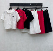 Miumiu 2026  Lace-trimmed Short-Sleeve Shirt and Skirt Set Cotton
