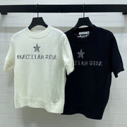 Dior 2026  Embroidered Letter Knit Short-Sleeve T-Shirt Wool