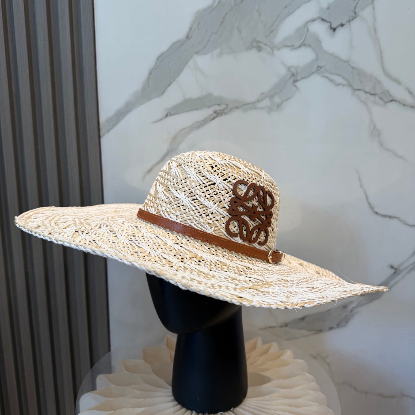 Loewe Straw Hat with Logo Raffia Woven 323669