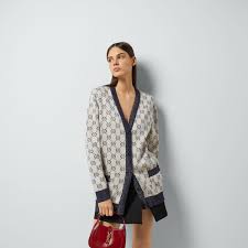 Gucci 2025 GG Cardigan Blue Gray Cotton