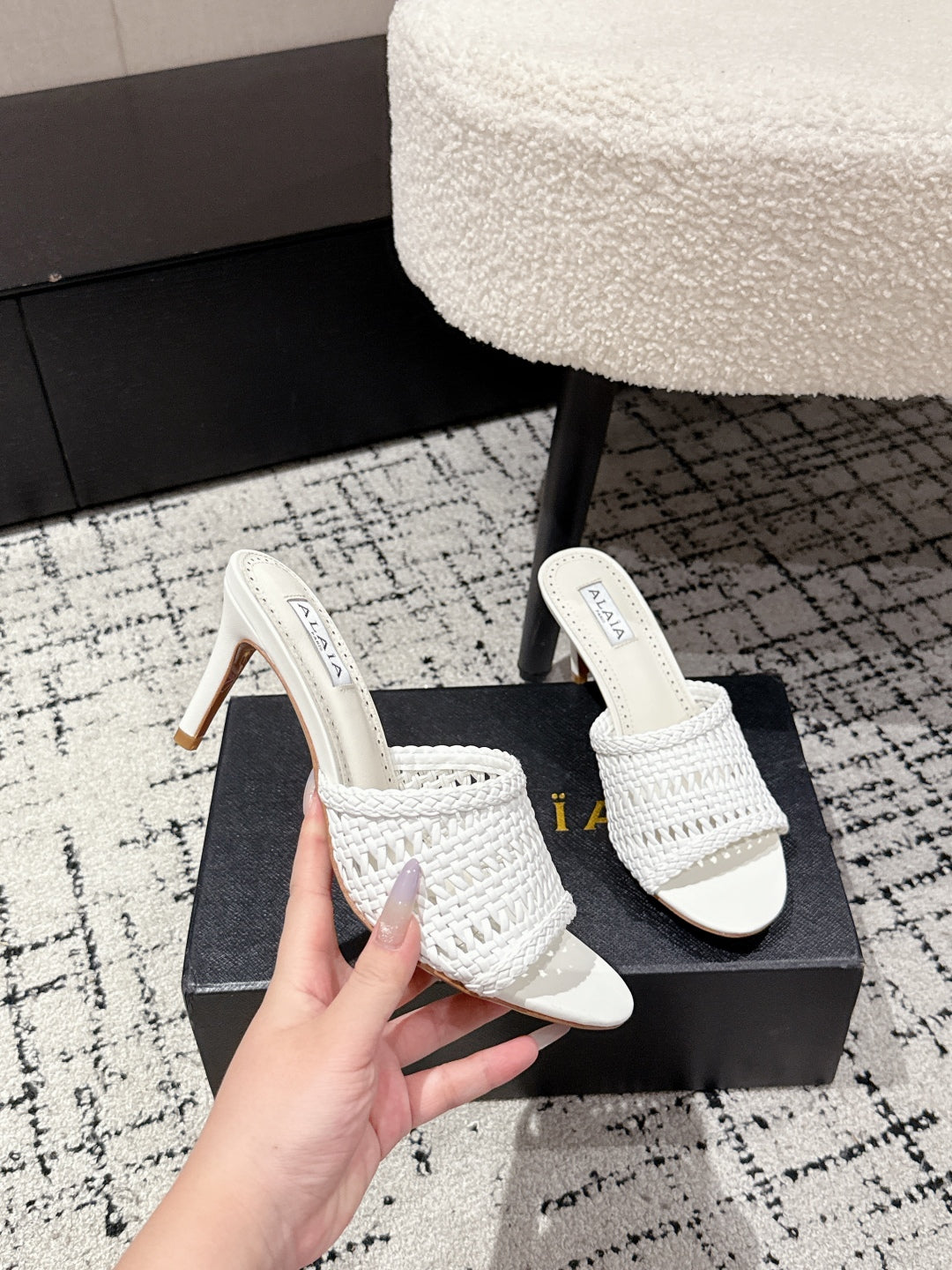 ALAIA  Muller high-heeled white woven leather