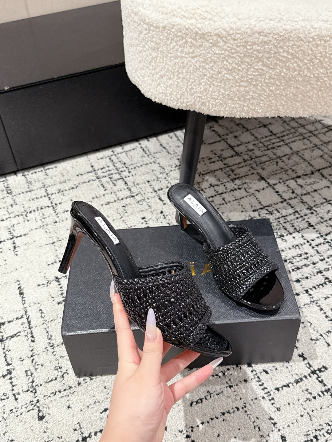 ALAIA  Muller high-heeled black woven leather