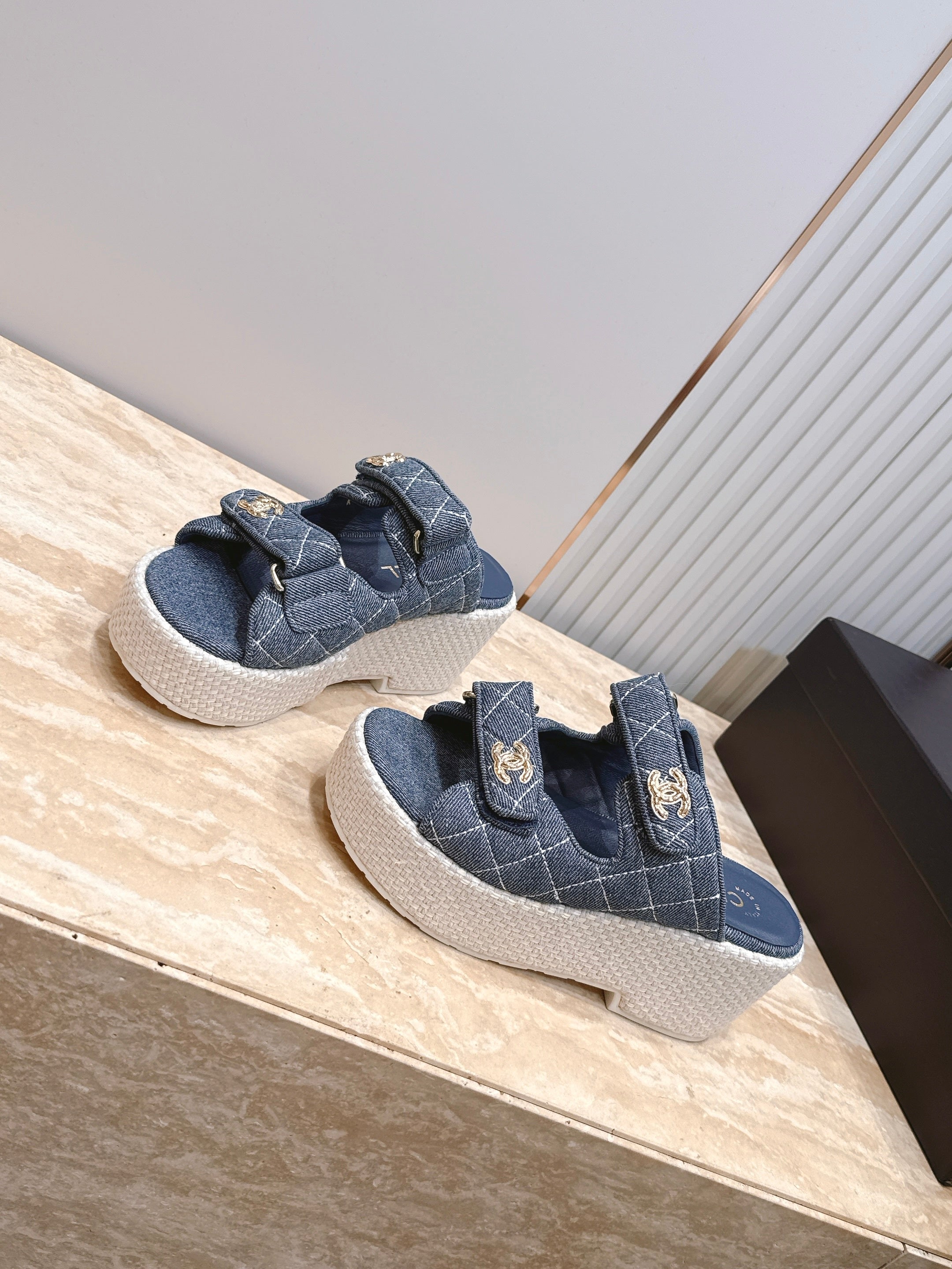 Channel 2026 Denim Platform Sandal 60mm Leather 899048