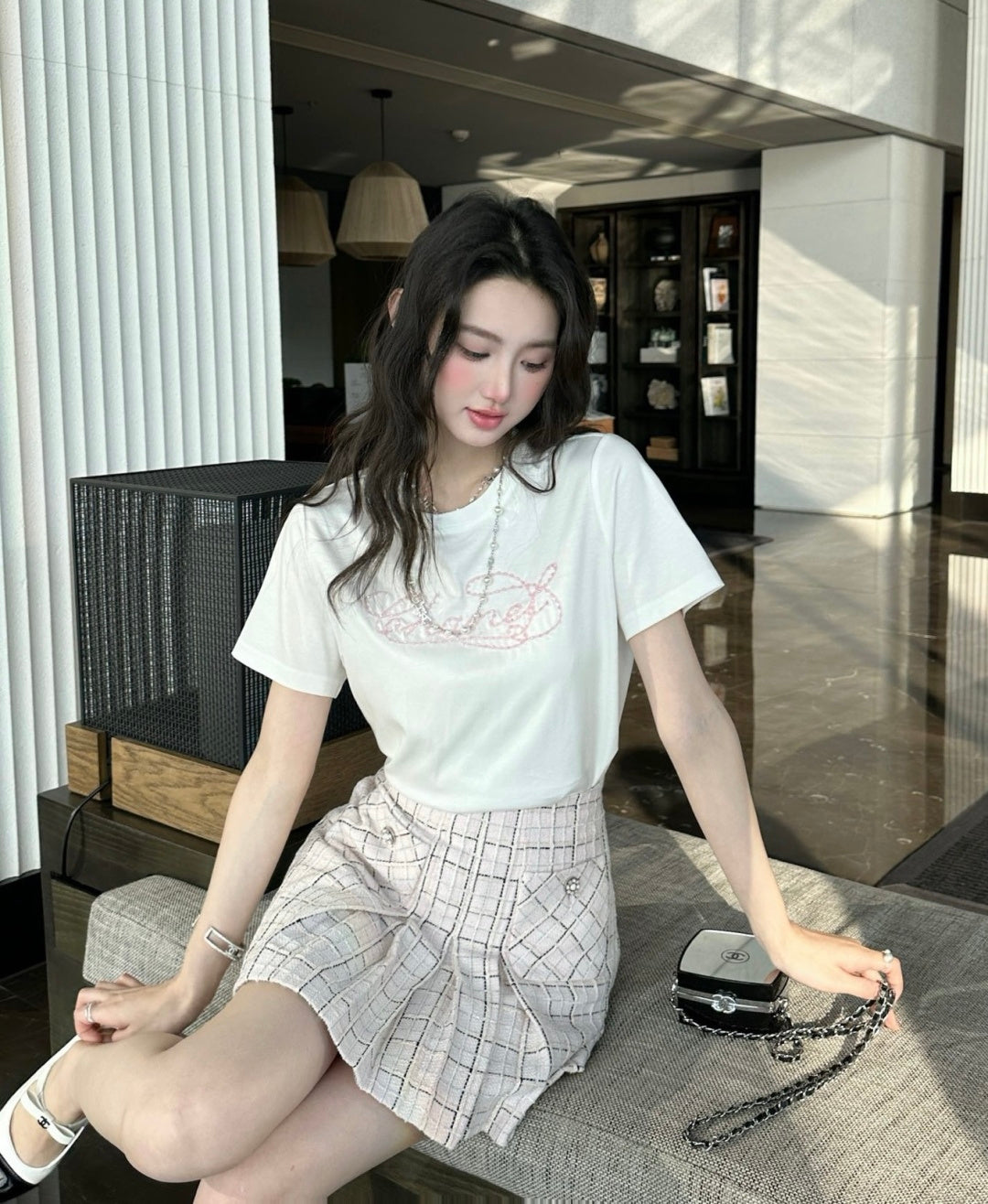 Chanel 2026 Pink and White Embroidered Chanel-Style T-Shirt Cotton 377543