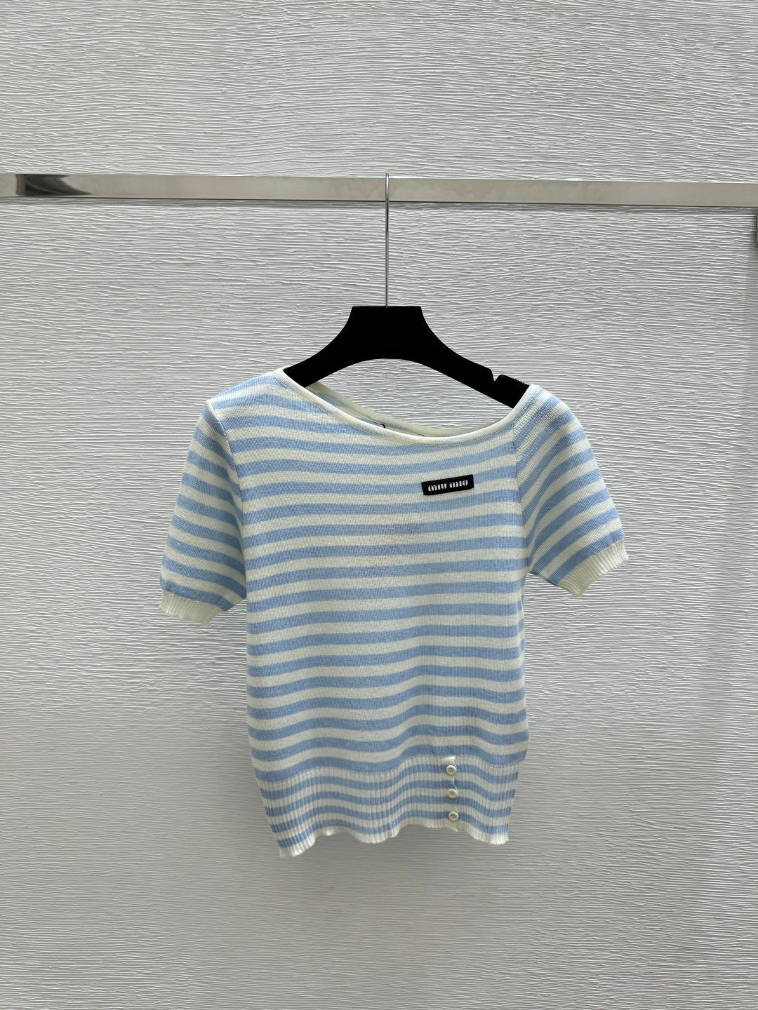 Miumiu 2026 Striped Knit Short-Sleeve Blue and Black Wool Polyester 132745