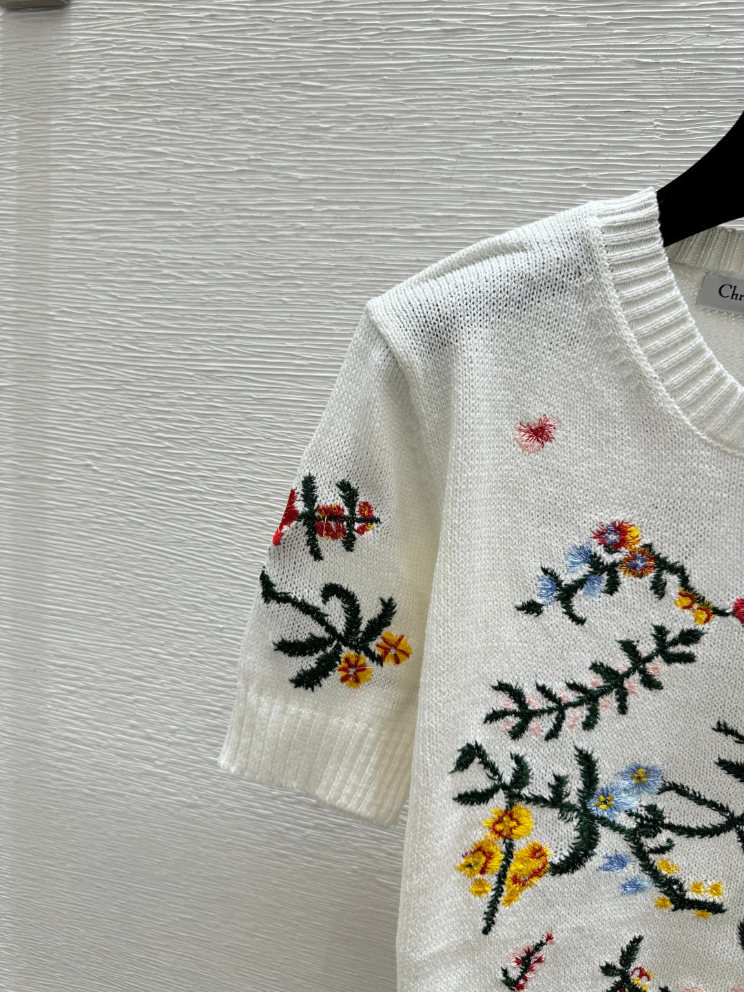 Dior 2026 Floral Crew Neck Knitted Short-Sleeve White Multicolor Wool 136079