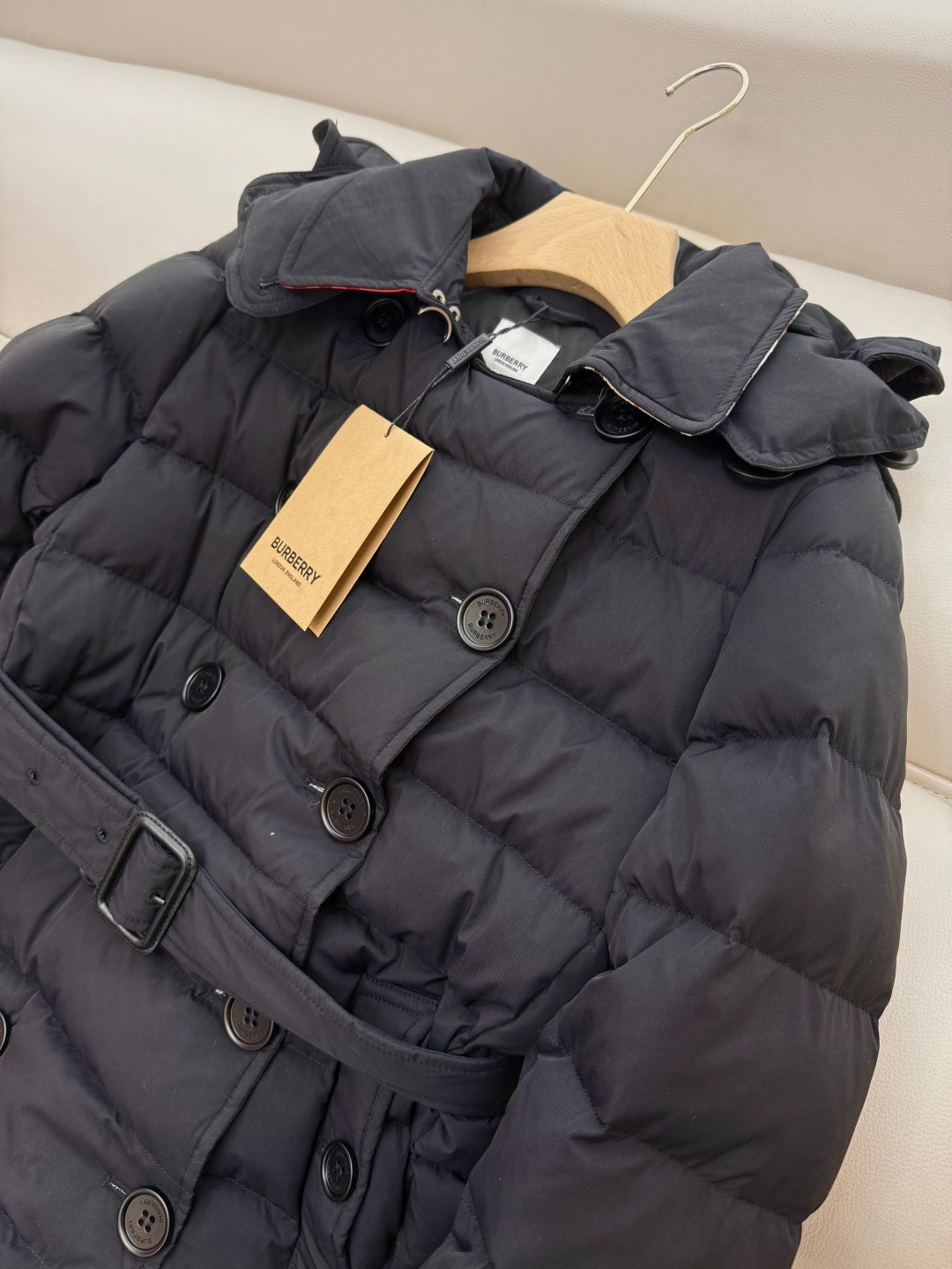 Burberry 25 Double-Breasted Slim Fit Short Down Jacket Black Polyester