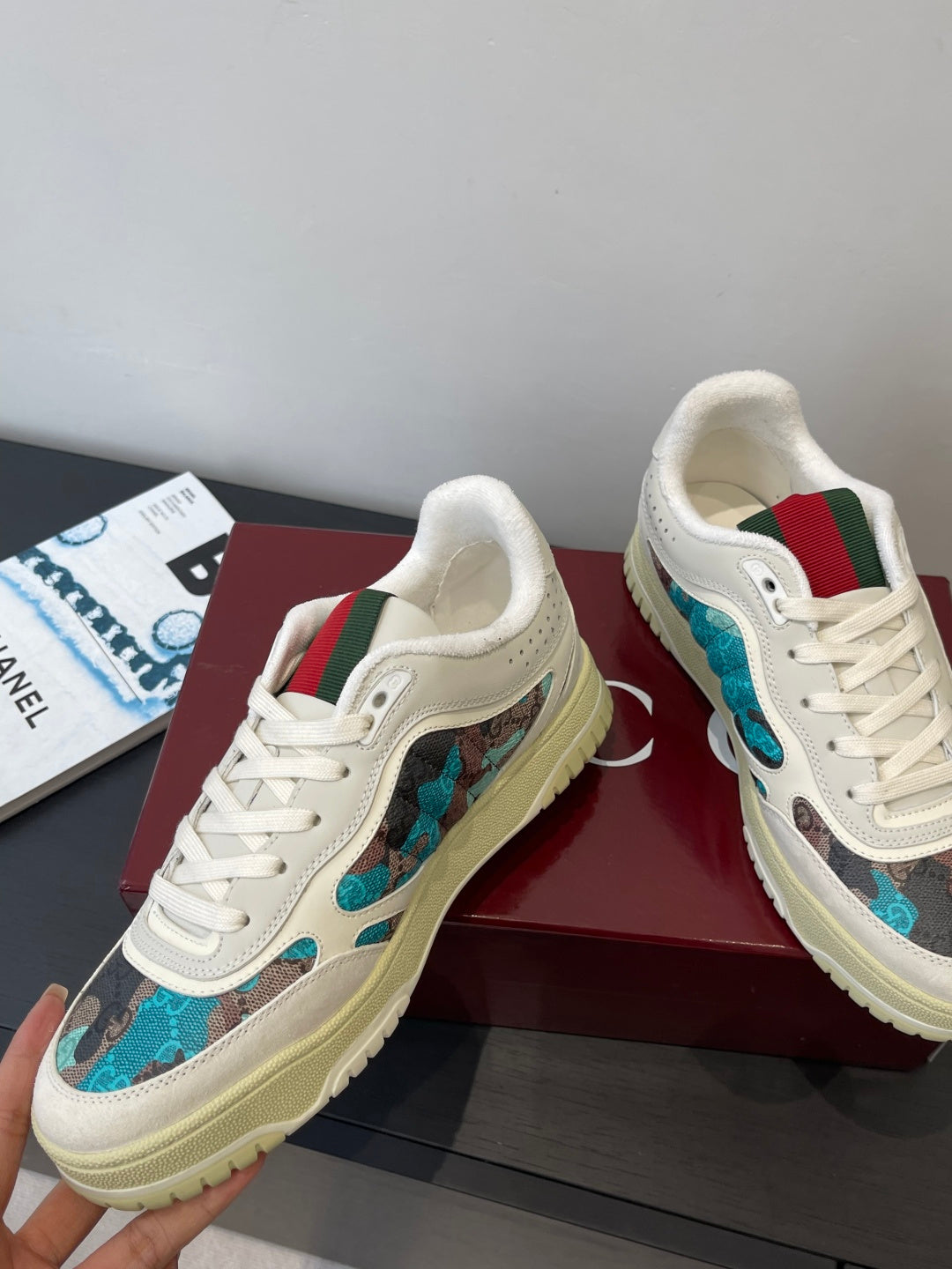 Gucci 2025 Re-Web Sneaker White Blue Leather Fabric