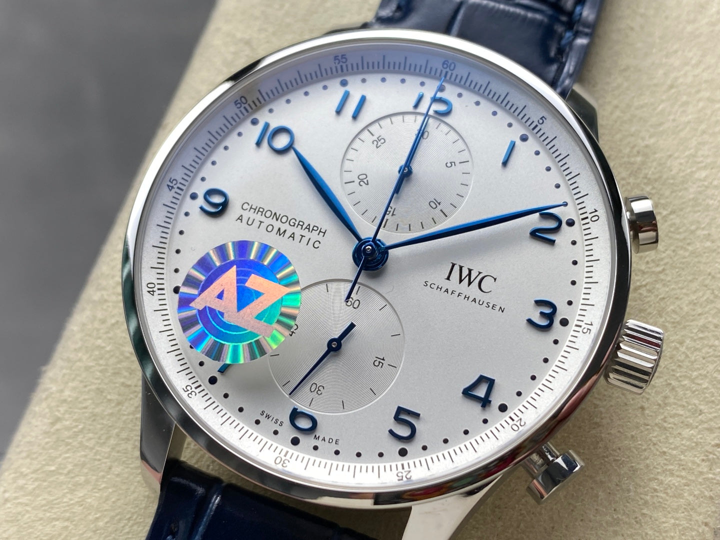 IWC Portuguese 41mm White Dial Steel Case Navy Blue Crocodile Leather