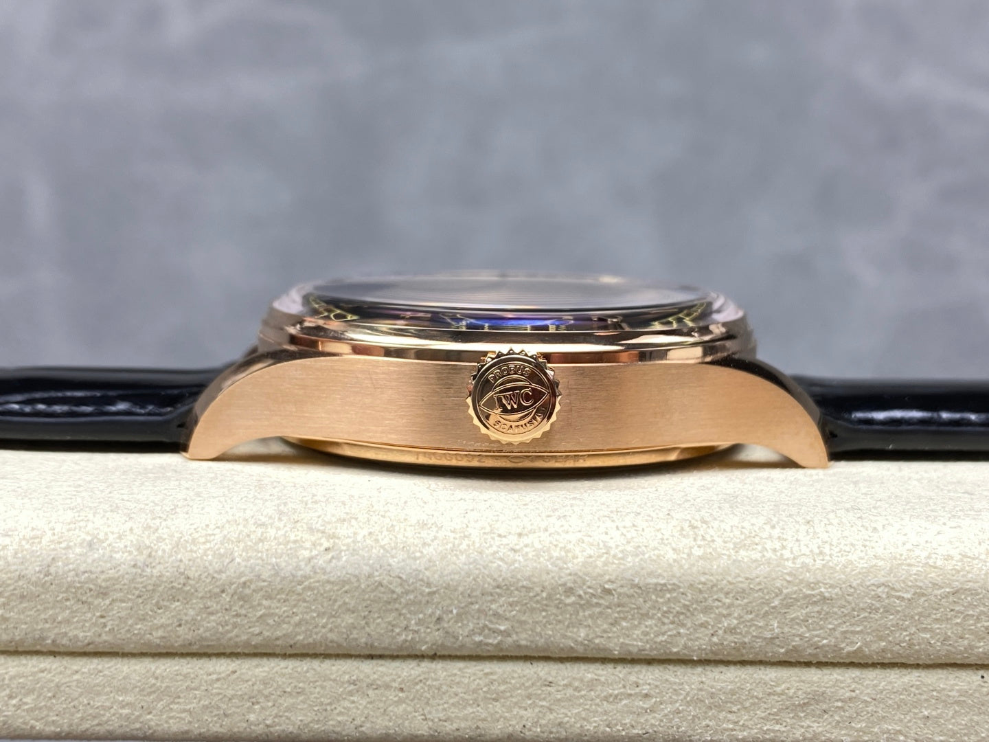 IWC Portuguese 42.4mm Black Dial Pink Gold Case Crocodile Leather