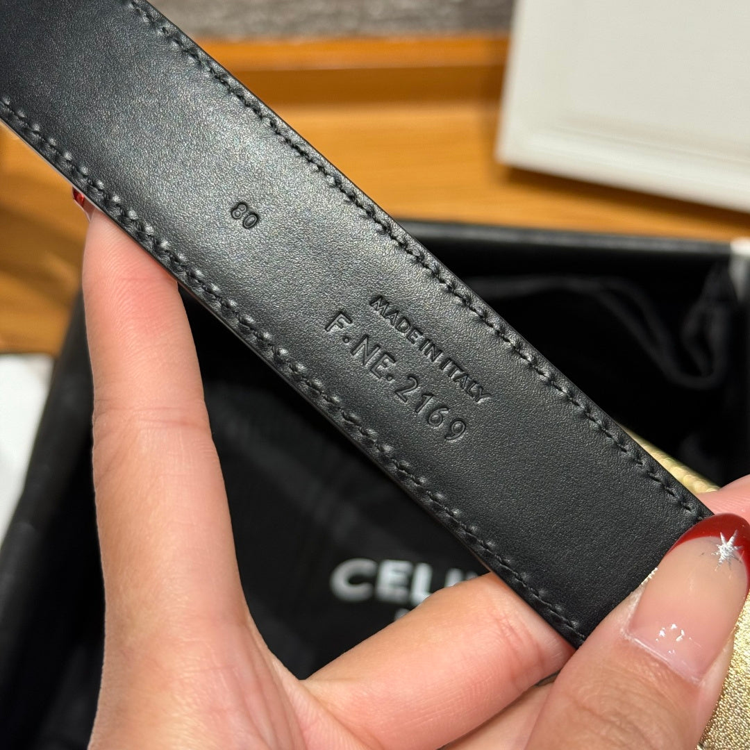 CL Gold 25mm Triomphe Metal Gold Metallic Black Cowhide  615555