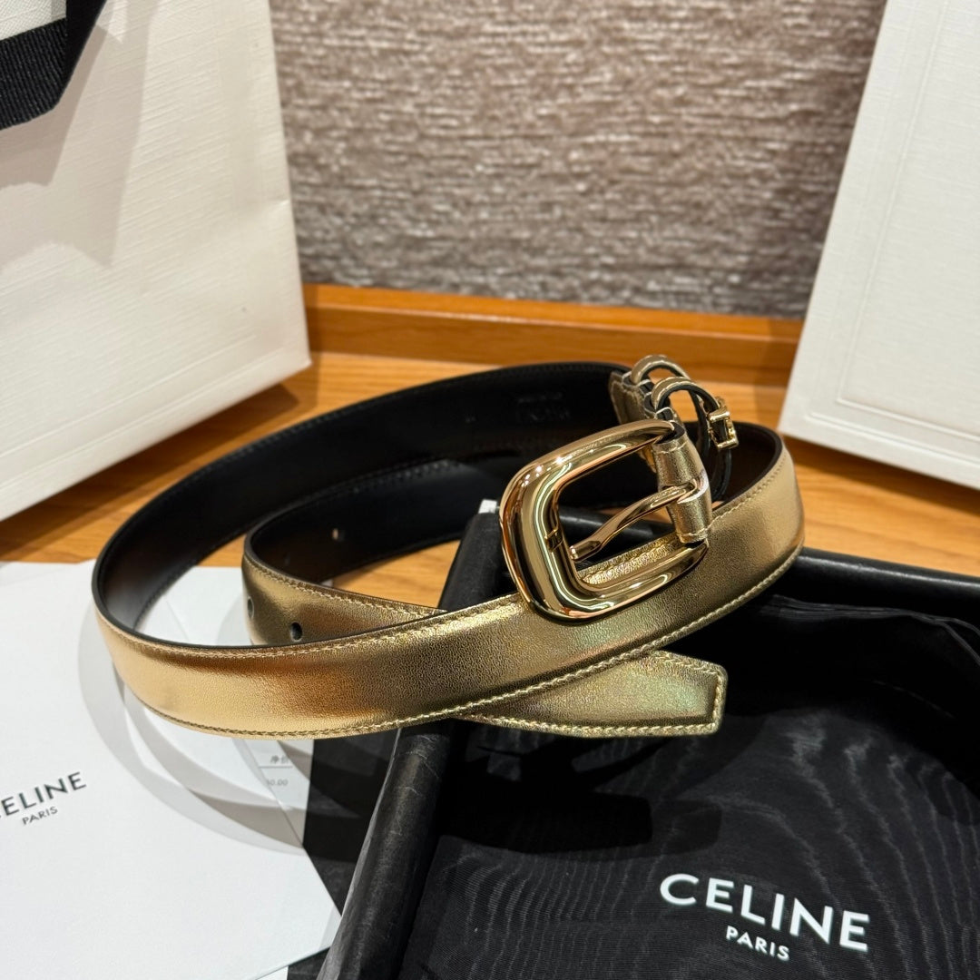 CL Gold 25mm Triomphe Metal Gold Metallic Black Cowhide  615555