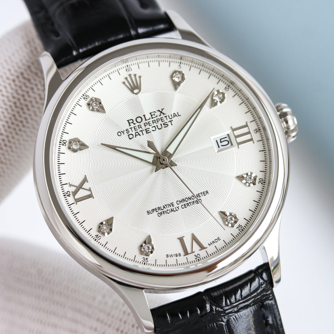 Rolex Datejust 40mm Silver Pink Gold Leather