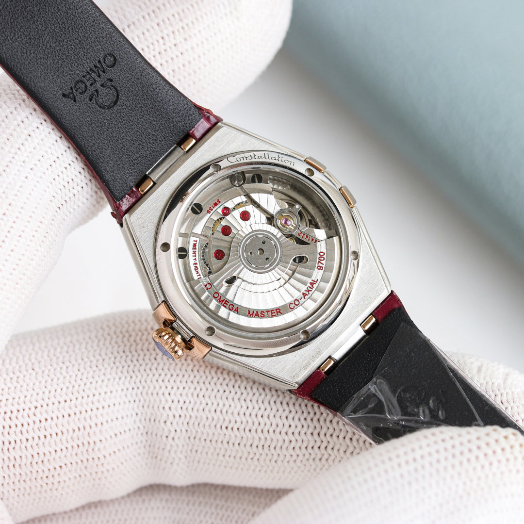 Omega Constellation 29mm Diamond Bezel Diamond Numerals Leather