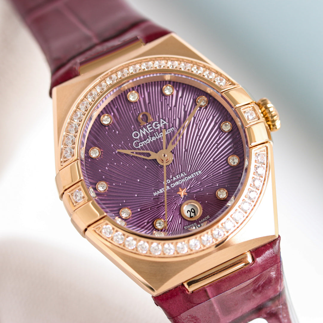 Omega Constellation 29mm Diamond Bezel Leather
