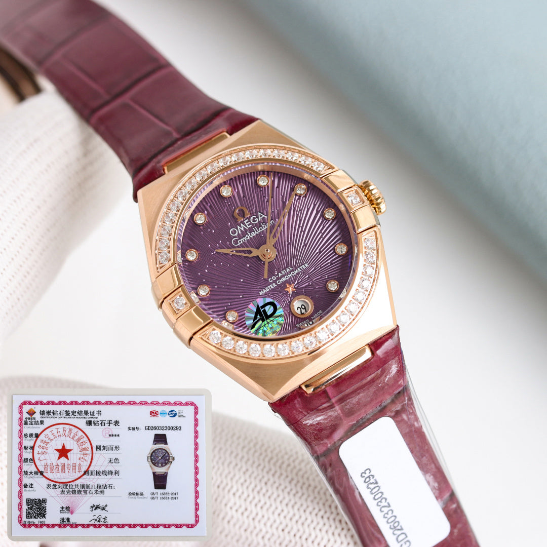 Omega Constellation 29mm Diamond Bezel Leather