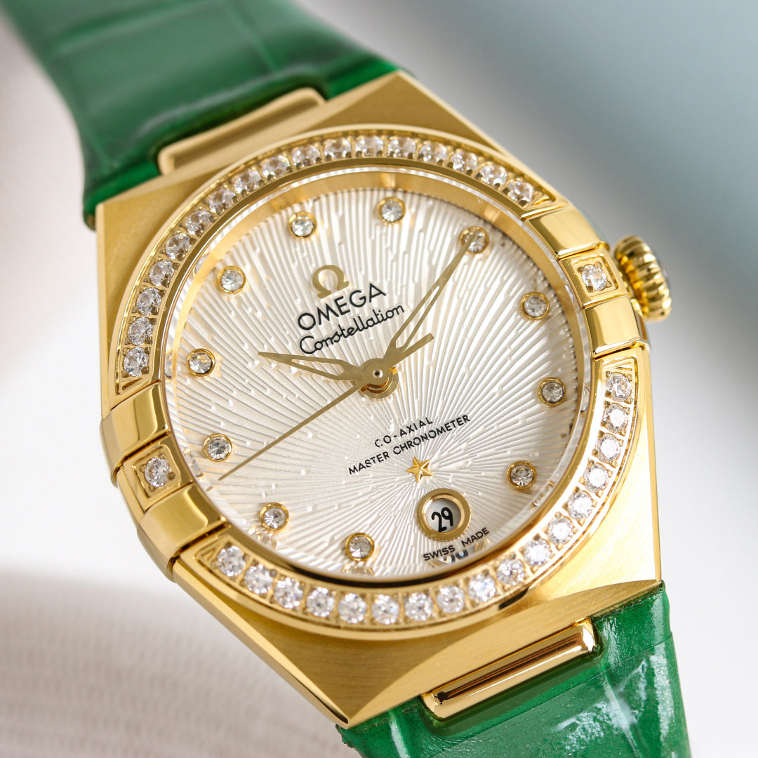 Omega Constellation 29mm Diamond Bezel Leather