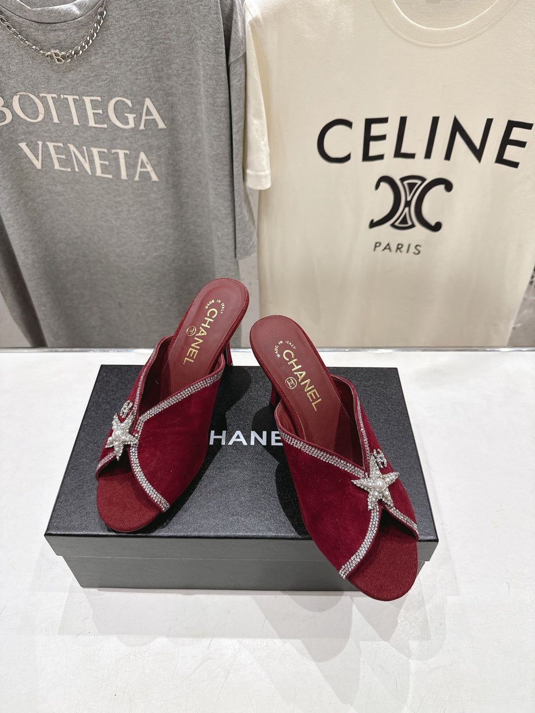 Channel 2026 High-Heeled Mules 90mm Strass Suede 896436