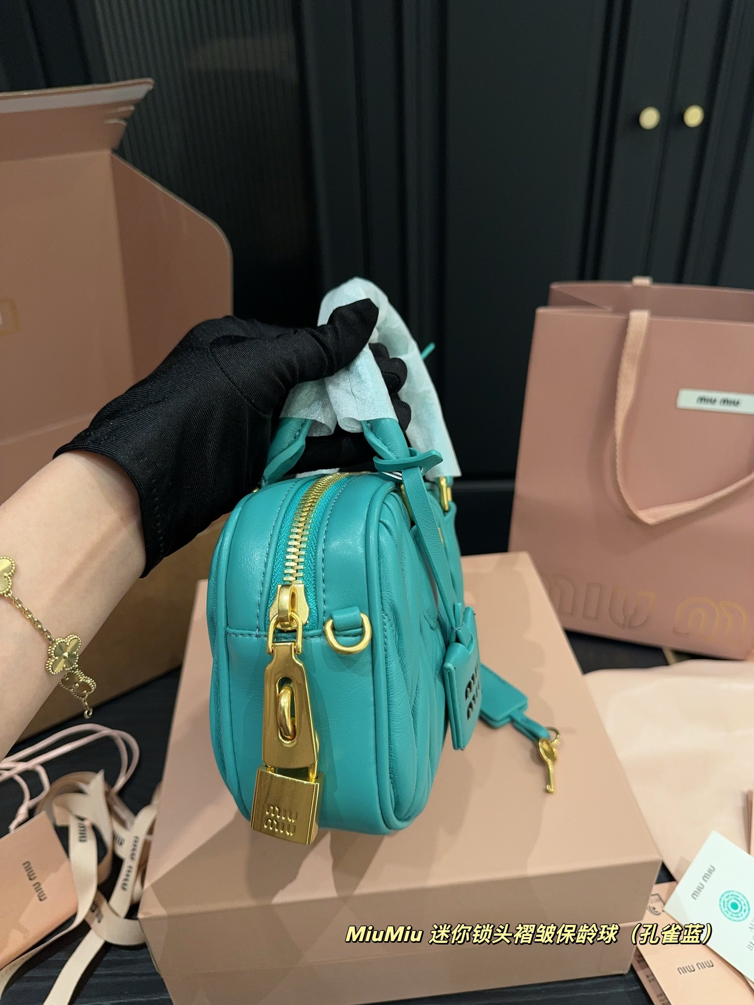 ARCADIE MATELASSÃ‰ BAG 20 IN HIPPIE BLUE LAMBSKIN GOLD HARDWARE