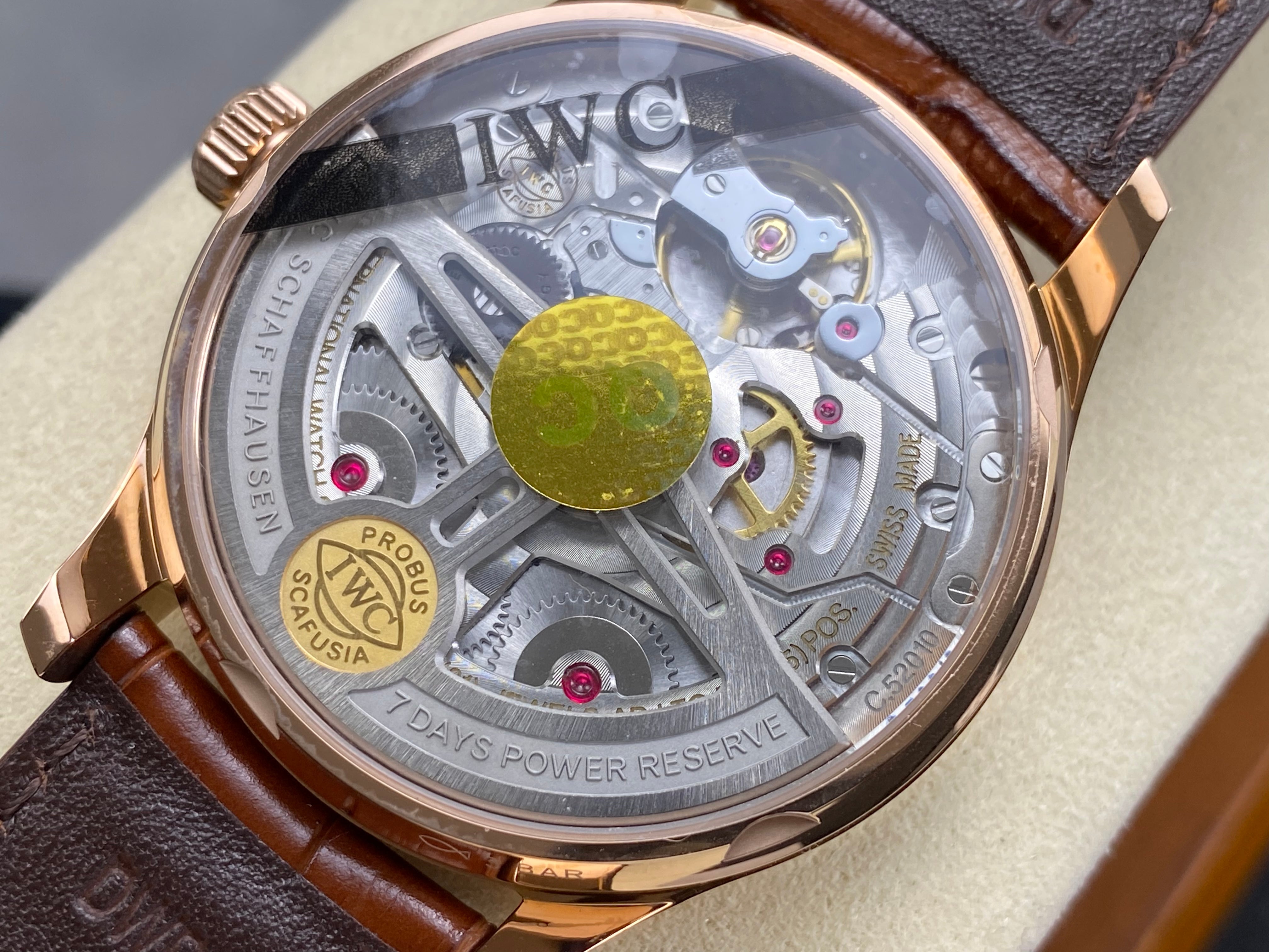 IWC Portuguese 42mm Cream Dial Pink Gold Case Crocodile Leather