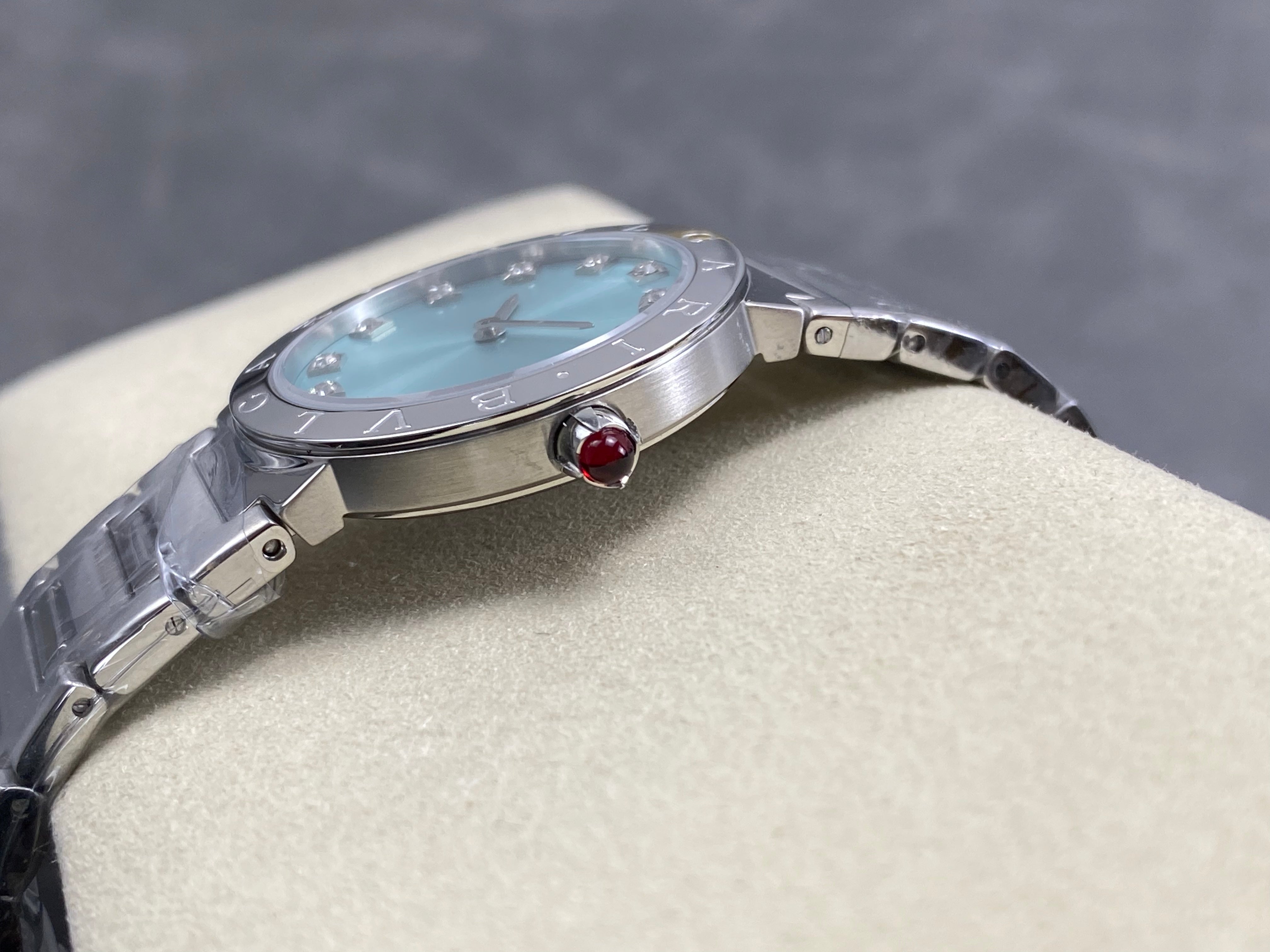 BVLGARI 33mm Blue Dial Diamond Numerals Steel