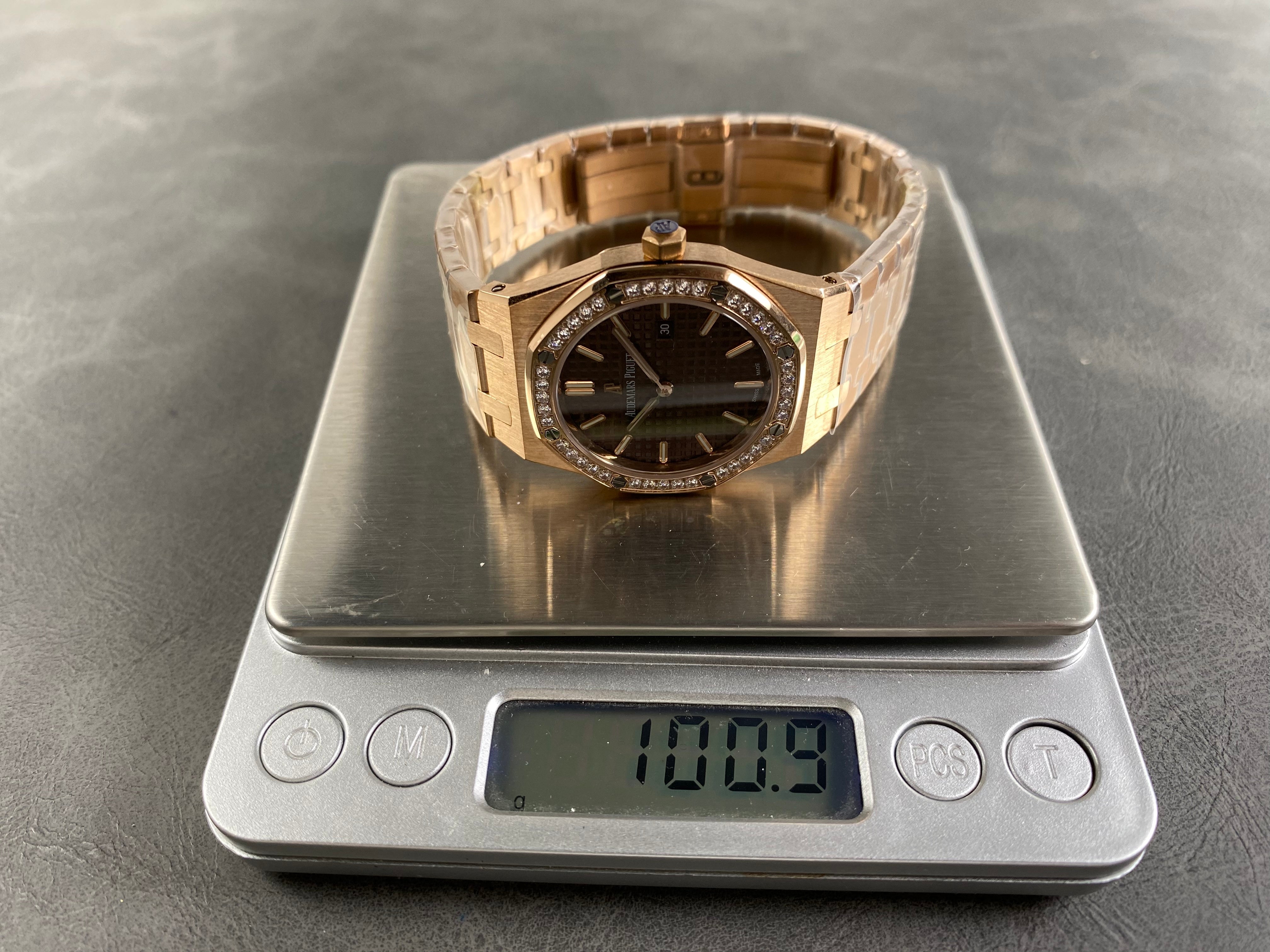 Audemars Piguet Royal Oak 33mm Pink Gold Case Brown Dial Diamond Bezel