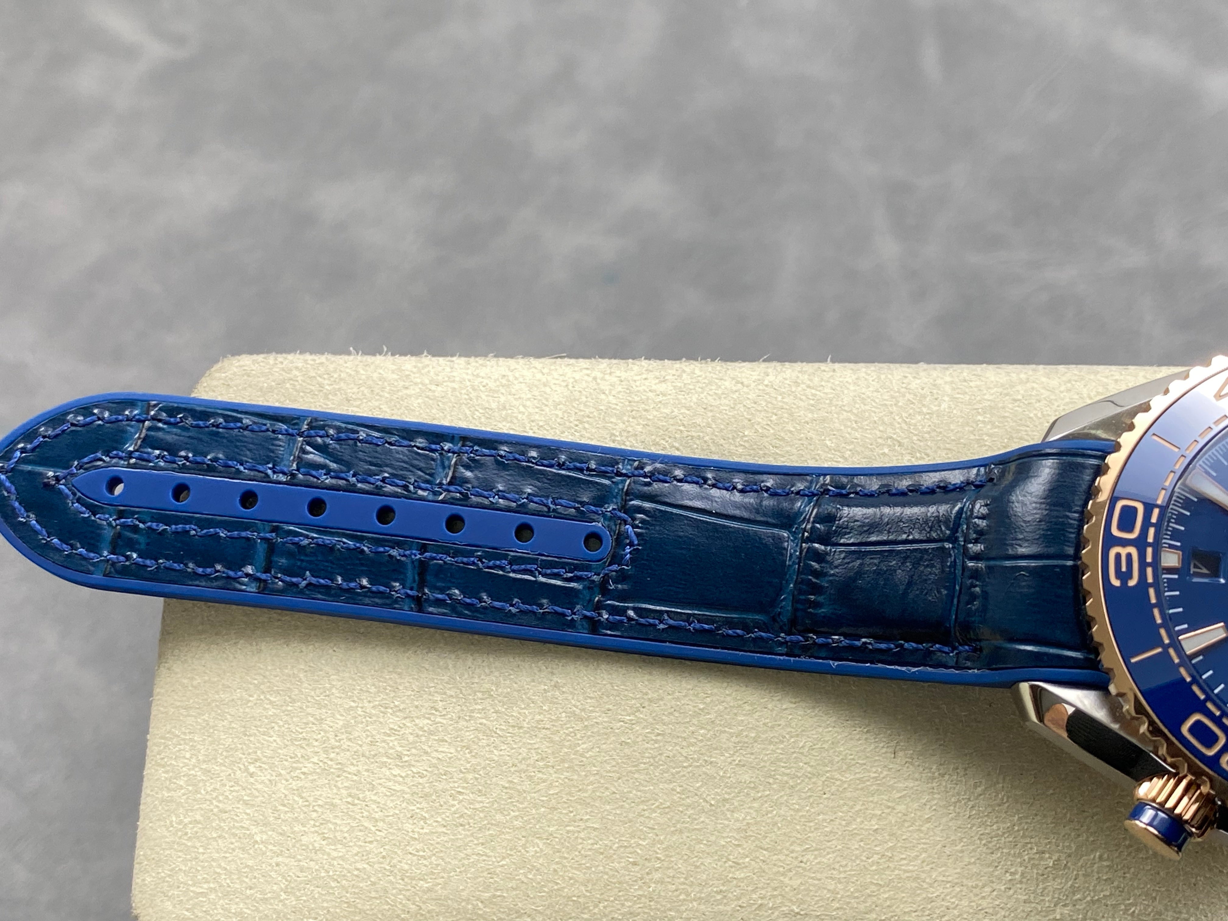 Omega Seamaster 46mm Blue Dial Pink Gold Case Blue Leather