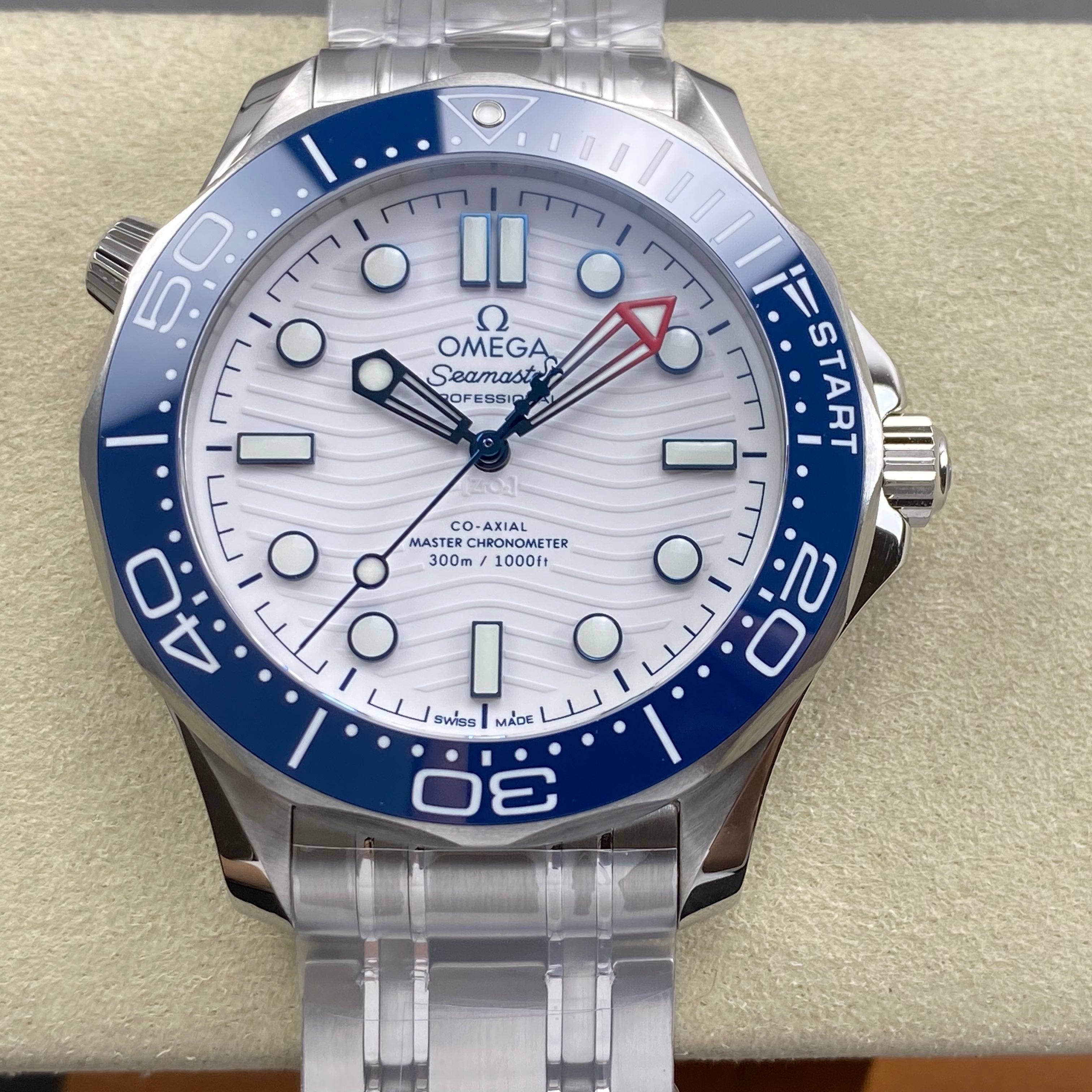 Omega Seamaster 42mm White Dial Blue Bezel Steel
